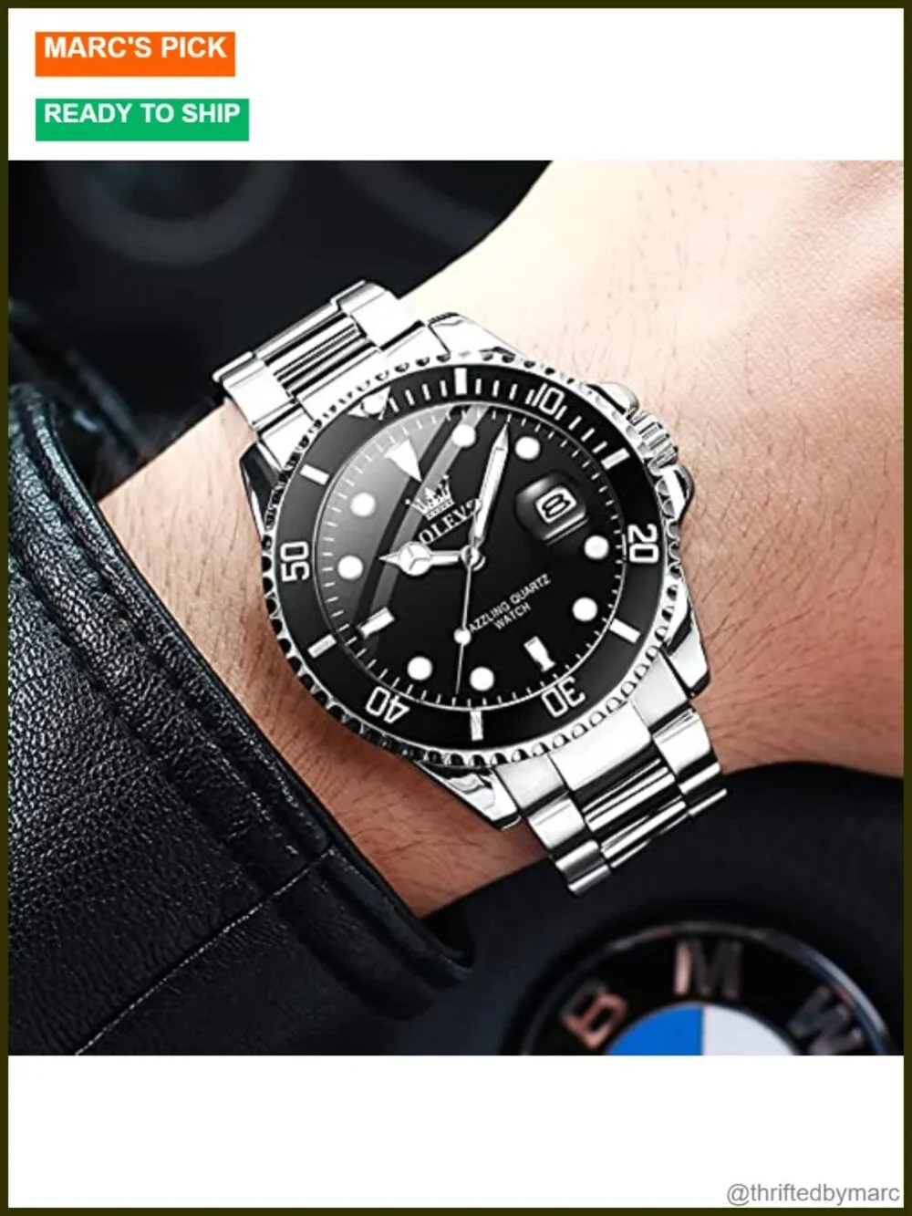 Classic Silver Stainless Steel Dress Watch with Luminous Hands